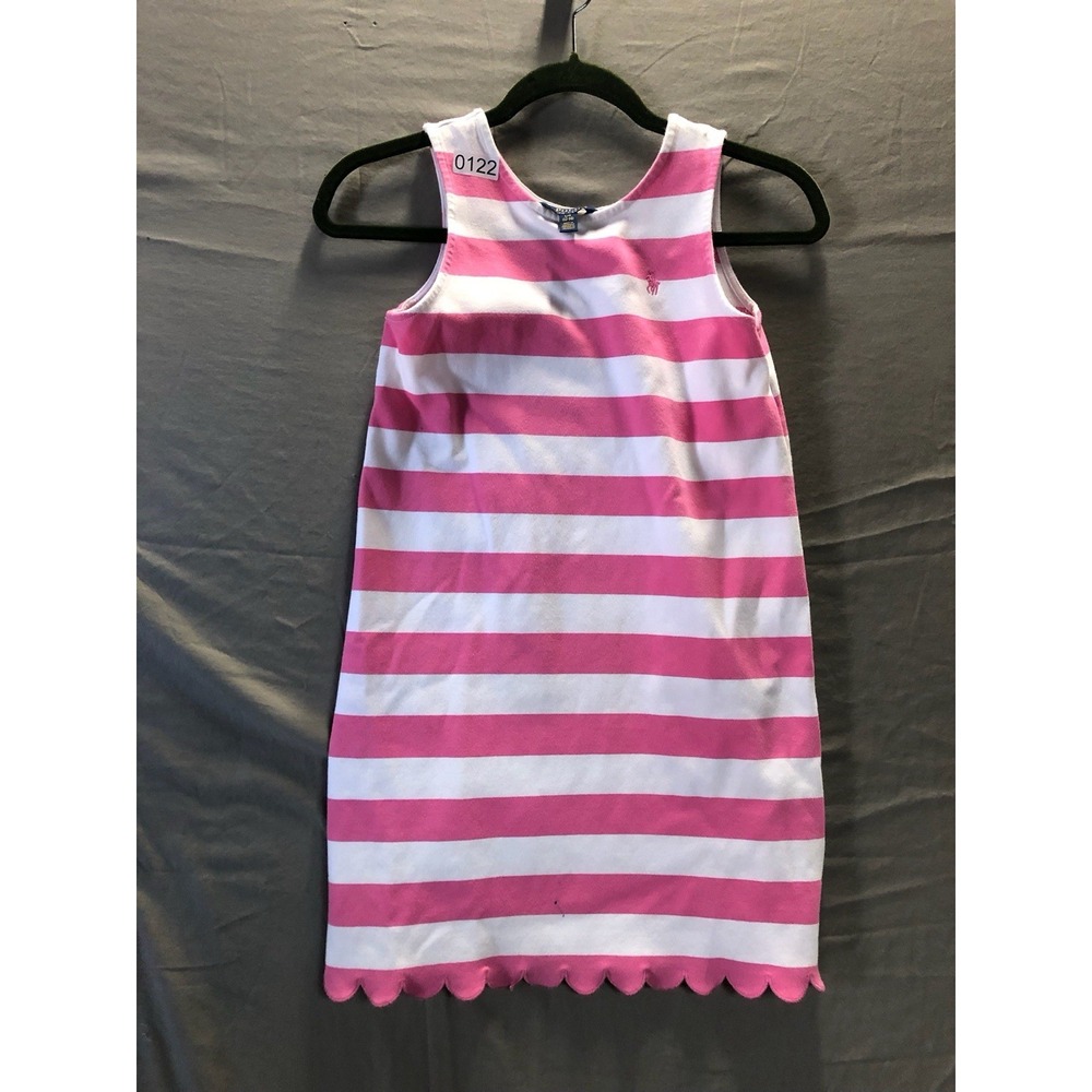 Polo Ralph‎ Lauren Girls Pink Knit Dress Pink Pony Logo Size L (12-14) Scalloped